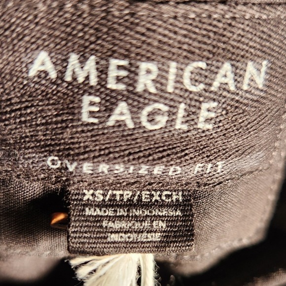 American Eagle Oversized Button Down Shirt Men's XS Black Fish Embroidery NEW - Picture 7 of 13